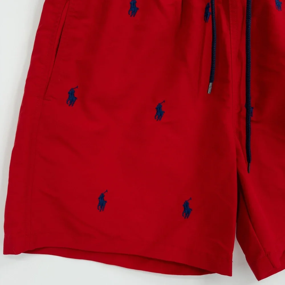 New Polo Ralph Lauren Swim Trunks Mens Large Red All Over Pony Preppy NWT